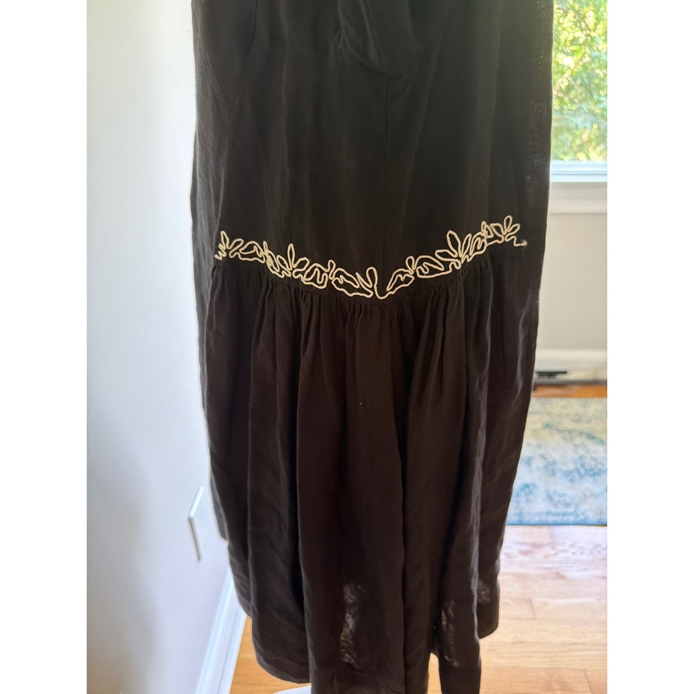 Merlette New York Black Linen Embroidered Split Neck Tunic Dress Long Sleeve - Picture 3 of 9